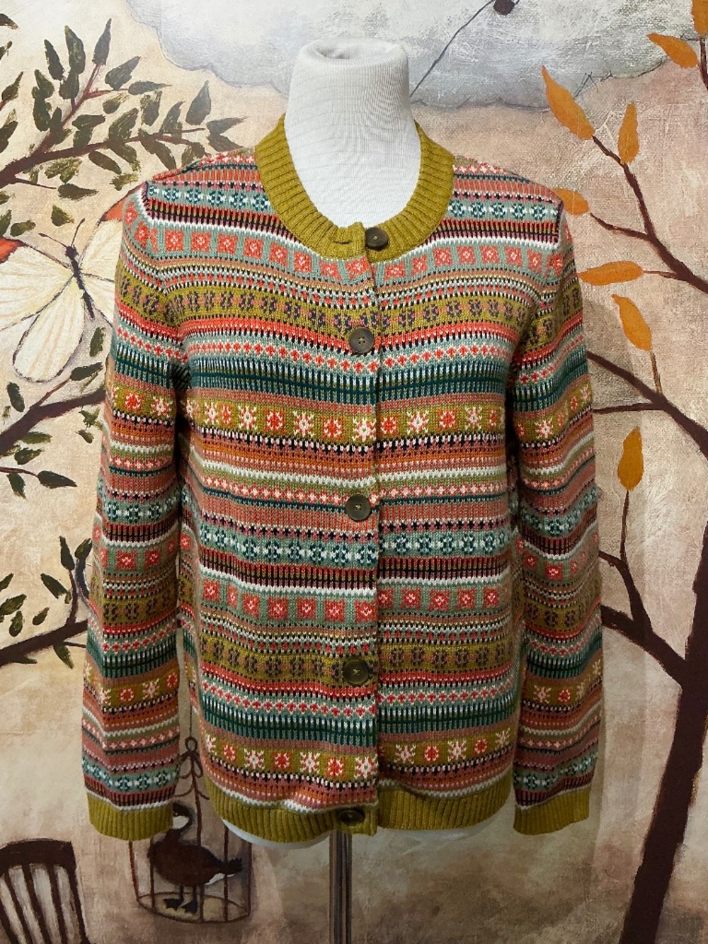 NWOT - SEASALT Cornwall UK Cove Cottage FAIRISLE Cotton CARDIGAN US 12 (UK 16)